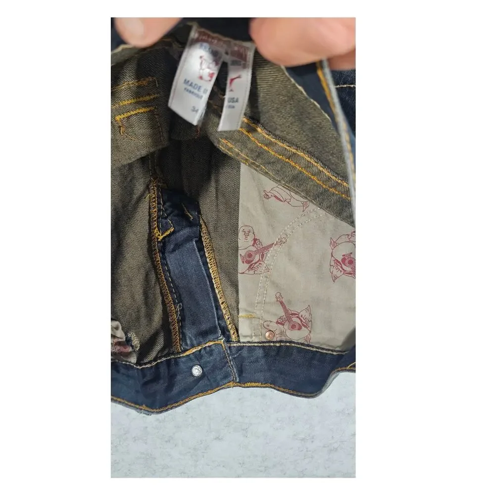 True Religion Men's Dark Wash Contrast Stitch Jeans Size 34 USA Made